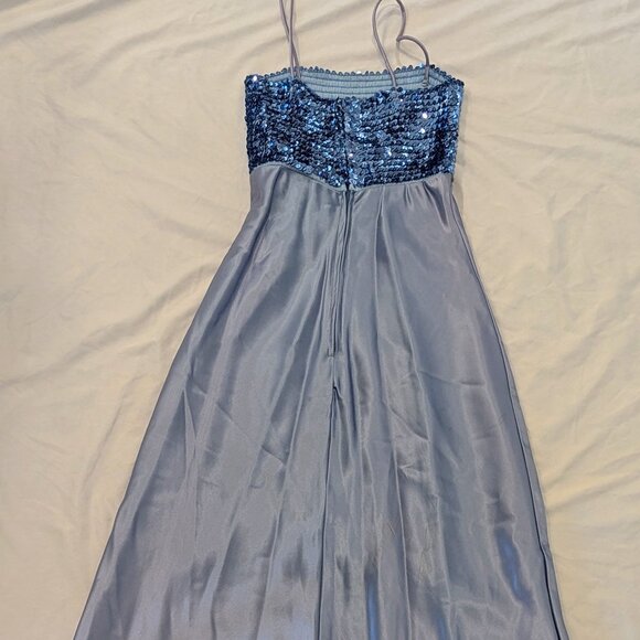 VTG Jump Apparel Y2K Blue Sequin Satin Gown Sz 5/6 Long Dress 90s Formal USA - Picture 7 of 10